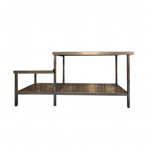 Long steel table with small table attached